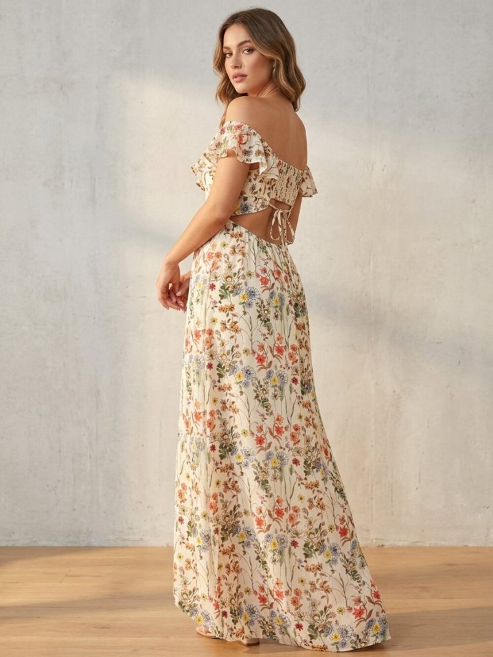 Teeze Me Floral Strapless dress with ties in back (Size Small ) S